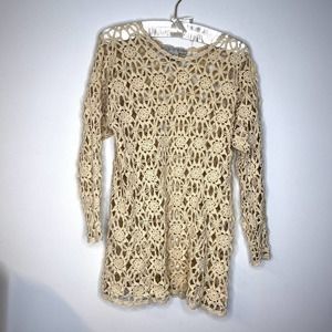Style New York Vintage Beige Floral Crochet Long Sleeve Shirt size medium